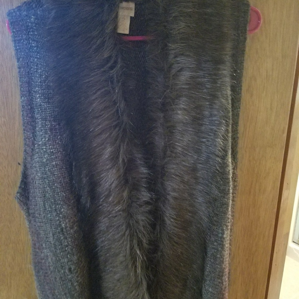 Chicos fur-trimmed long sweater vest